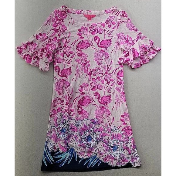Lilly Pulitzer Women's XS Lula Dress Coral Reef Tint Flamingle Engineered - Picture 1 of 9